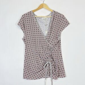 Max Studio Peach White‎ Diamond Wrap Front Stretchy Shirt Top Women's XL NEW